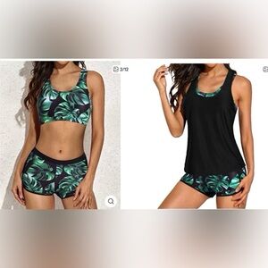 Yonique Boyshort Cage Back 3 Piece Bikini Swimsuit Shorts Tankini Top Large L